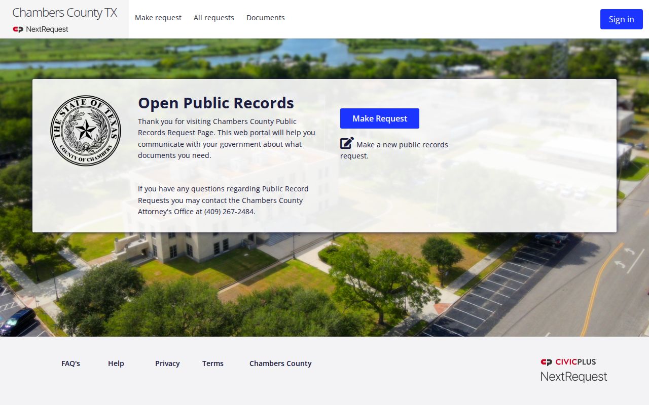 Chambers County booking-record request portal