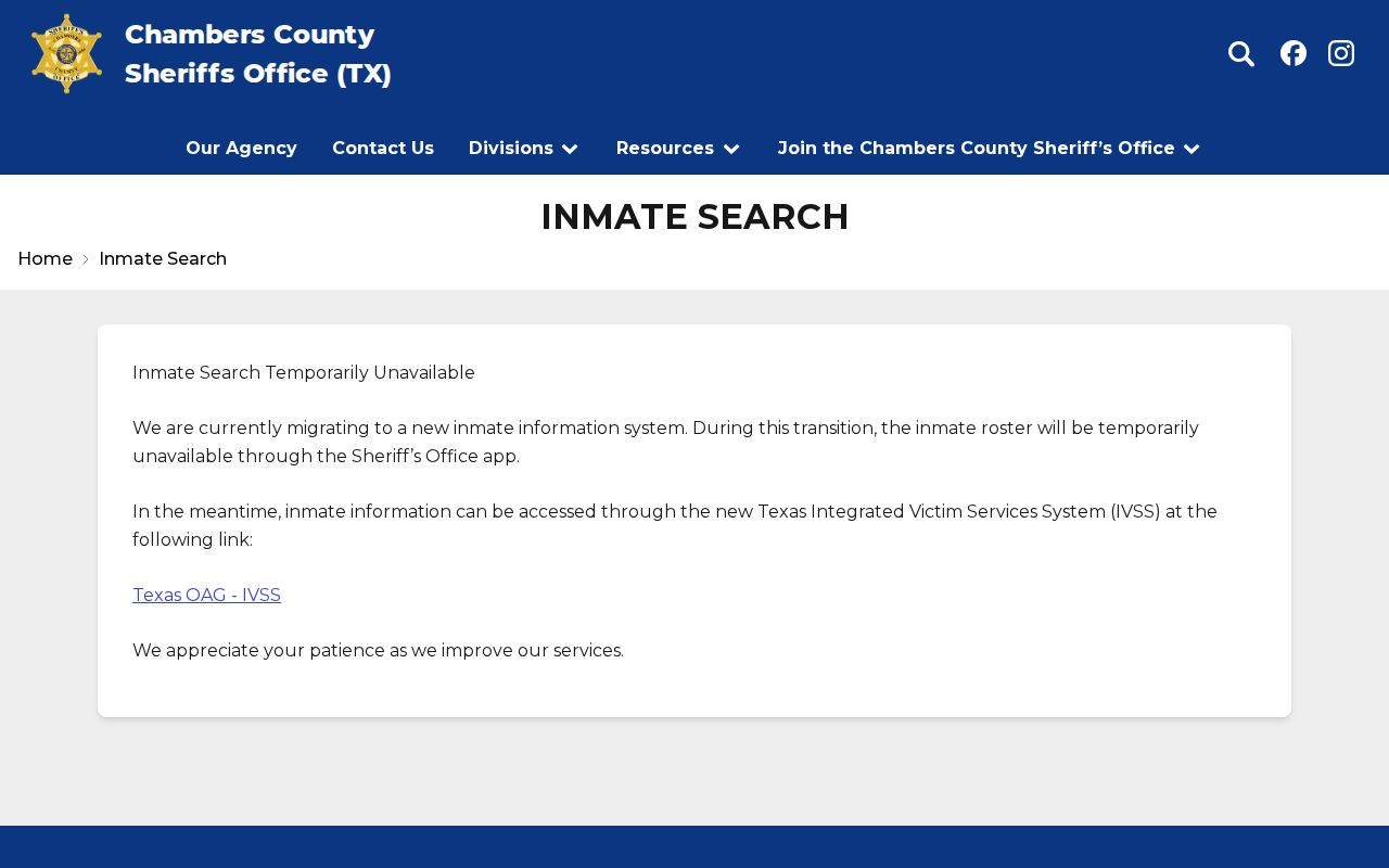 Chambers County Jail roster migration notice for inmate records